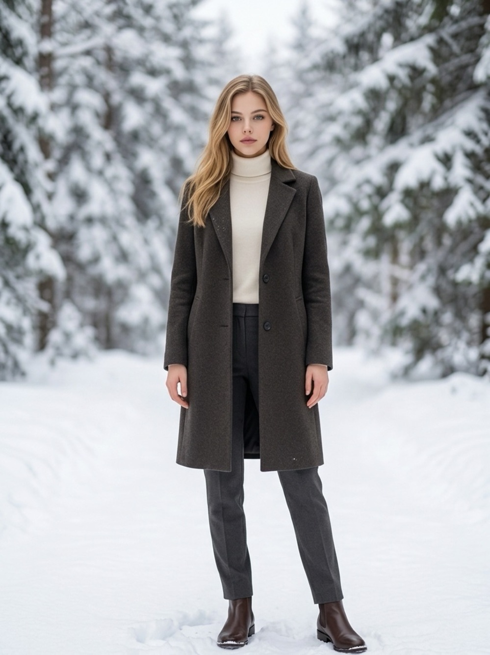 Womens dark Brown Single-Breasted Coat - Classic Winter Coat